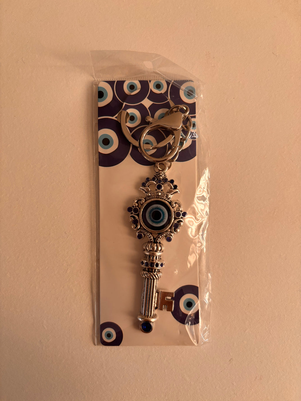 Silver-Tone Lucky Eye Rhinestone Keychain