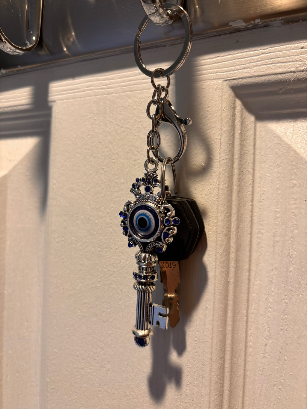 Silver-Tone Lucky Eye Rhinestone Keychain