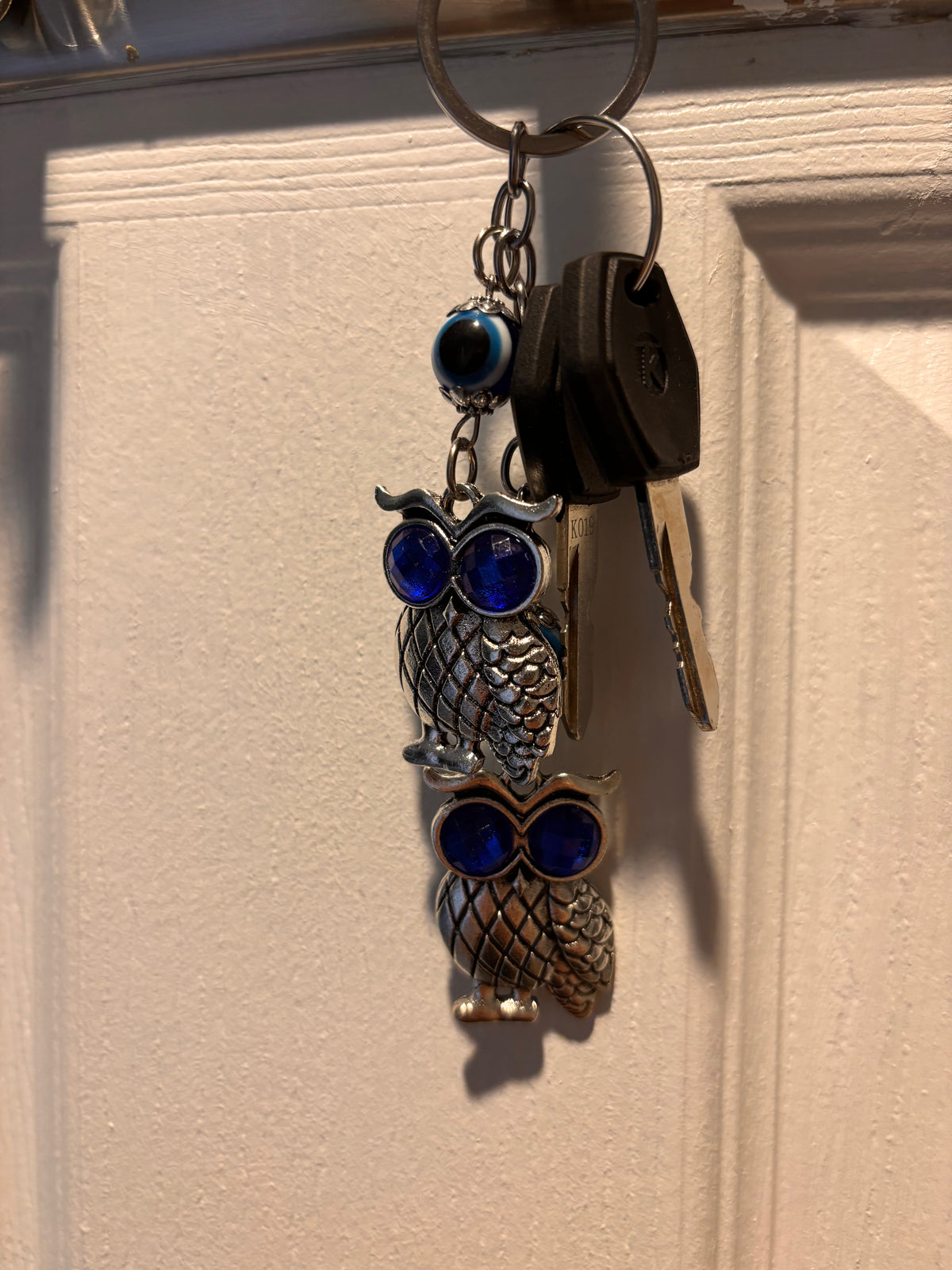 Silver-Tone Lucky Eye Rhinestone Keychain