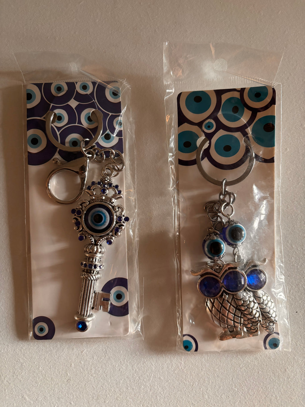 Silver-Tone Lucky Eye Rhinestone Keychain