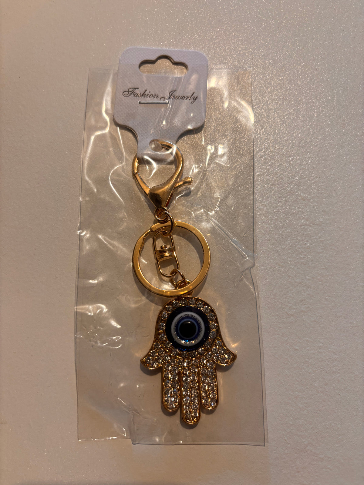 Gold-Tone Evil Eye Rhinestone Keychain