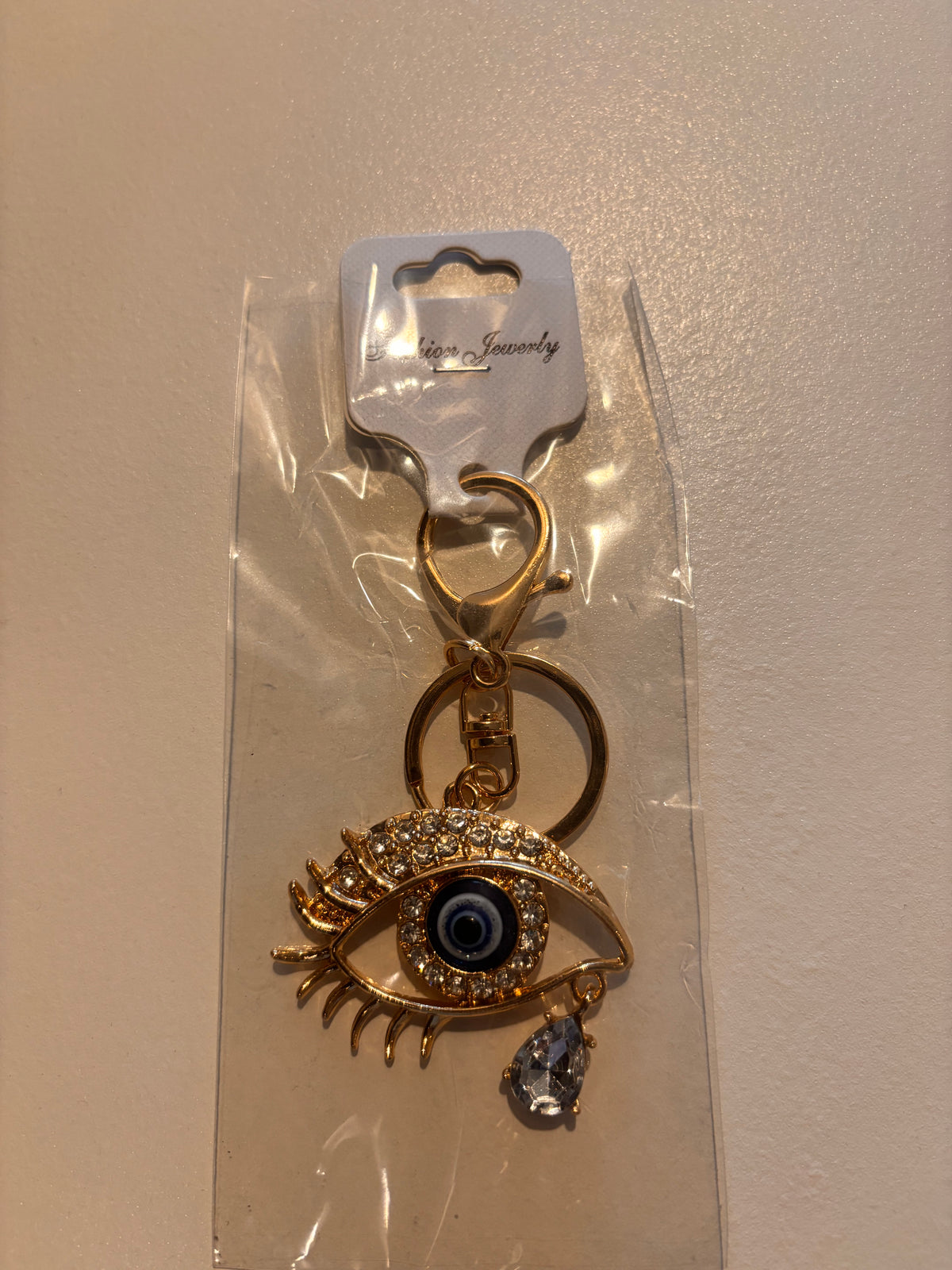 Gold-Tone Evil Eye Rhinestone Keychain