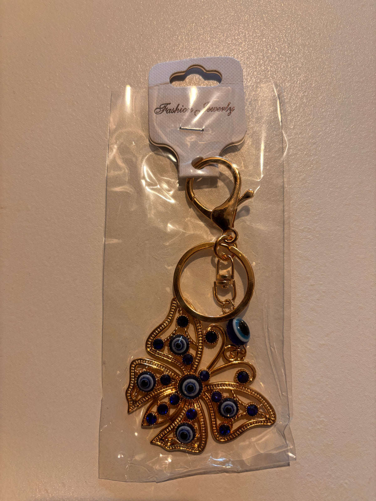 Gold-Tone Evil Eye Rhinestone Keychain