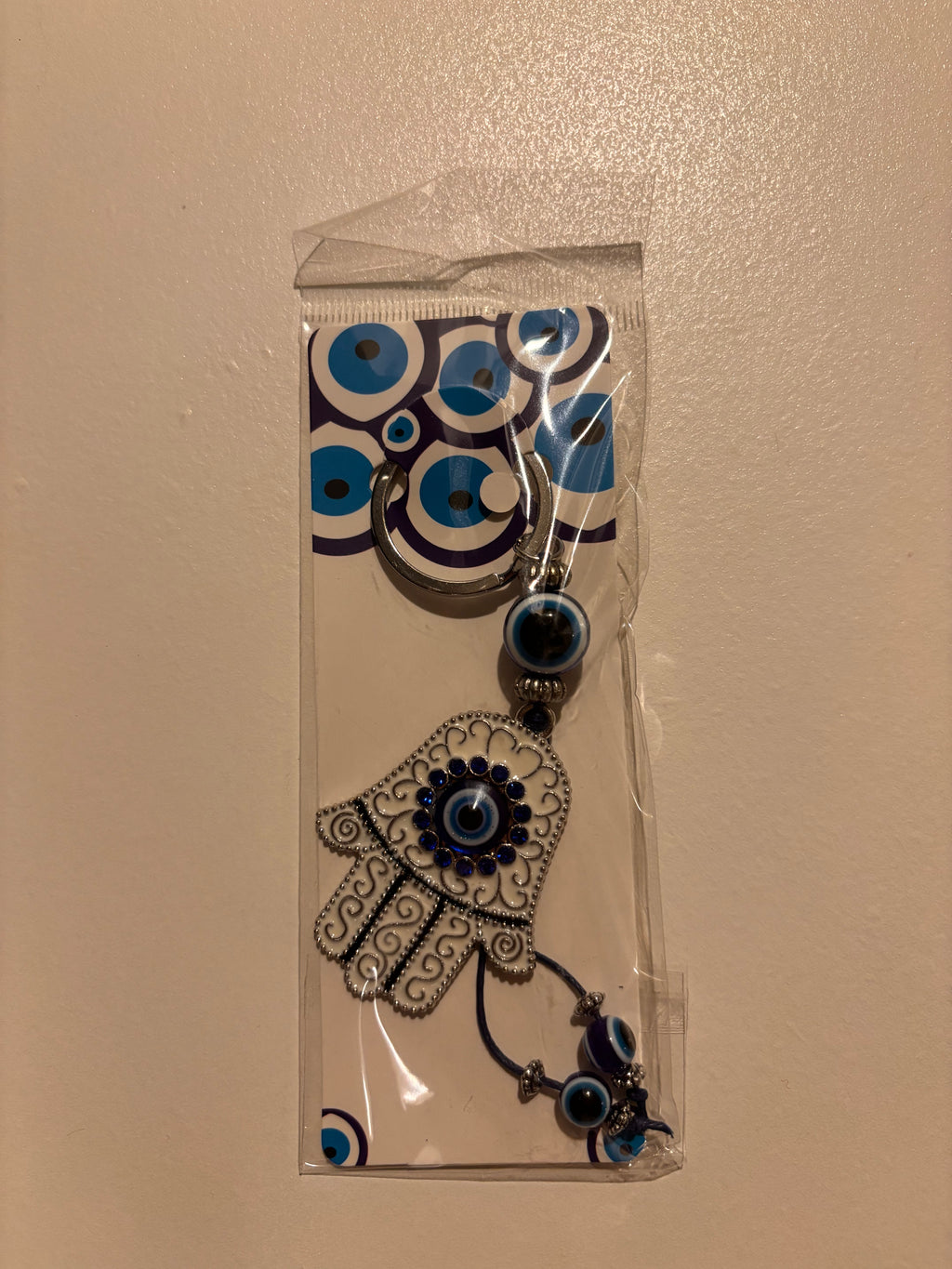 Silver-Tone Lucky Eye Rhinestone Keychain