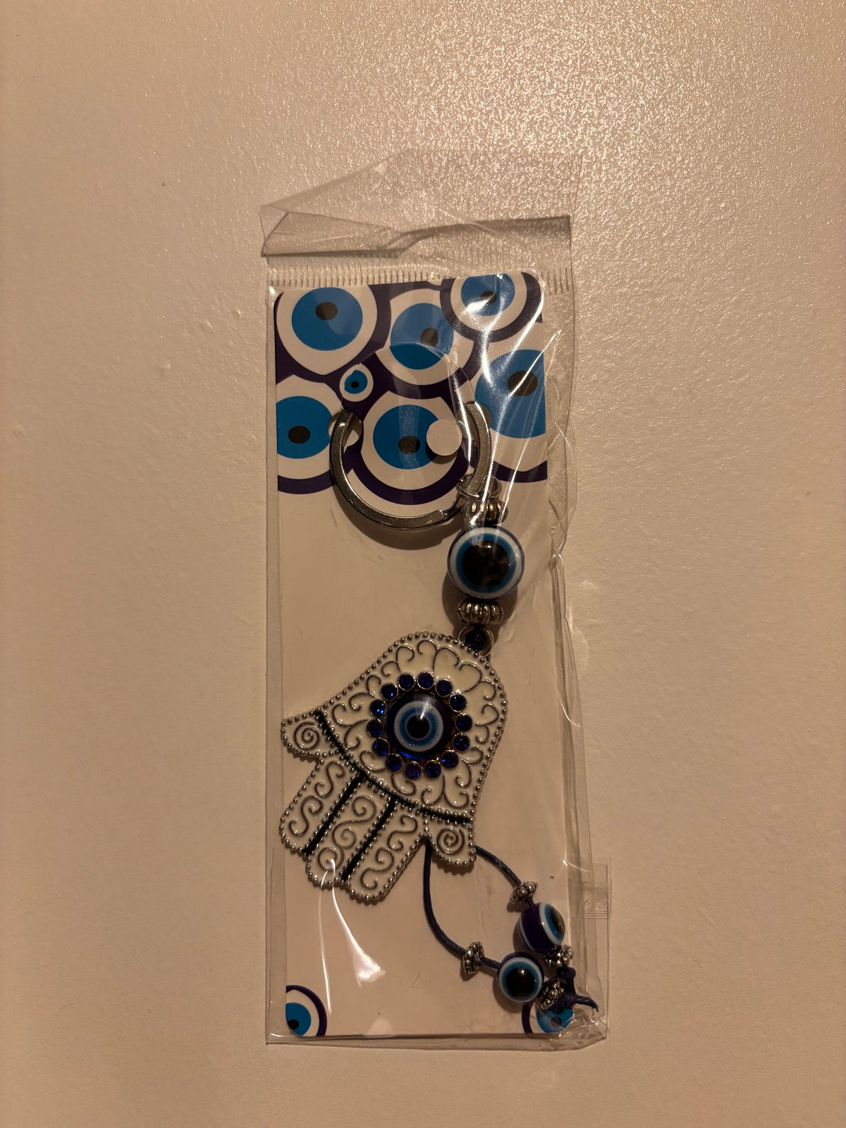 Silver-Tone Lucky Eye Rhinestone Keychain