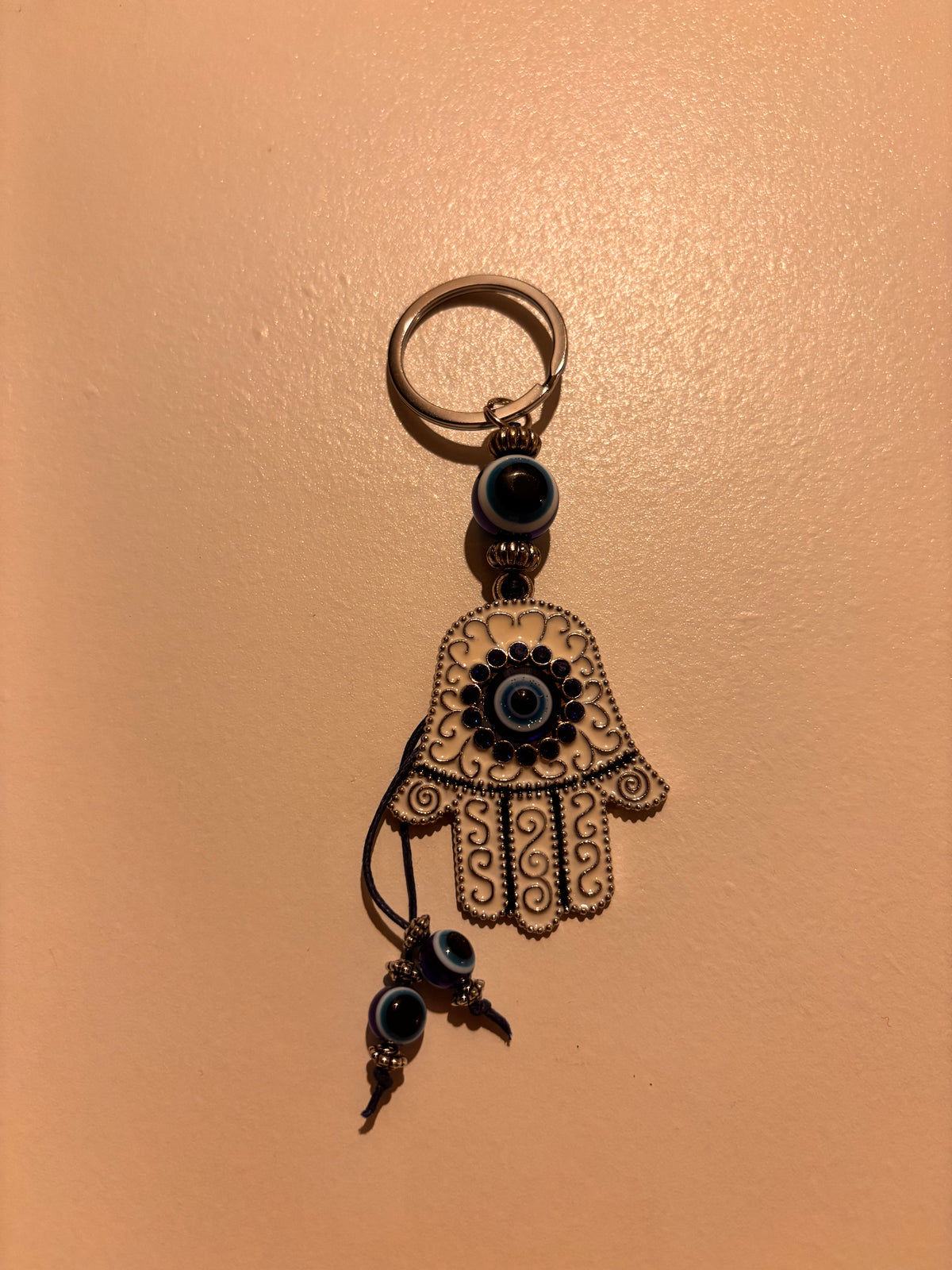 Silver-Tone Lucky Eye Rhinestone Keychain