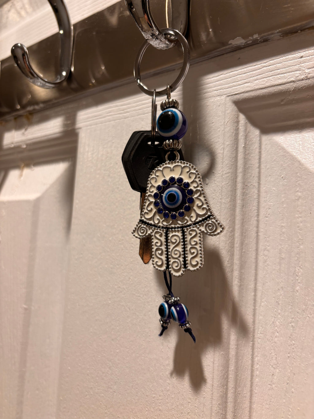 Silver-Tone Lucky Eye Rhinestone Keychain
